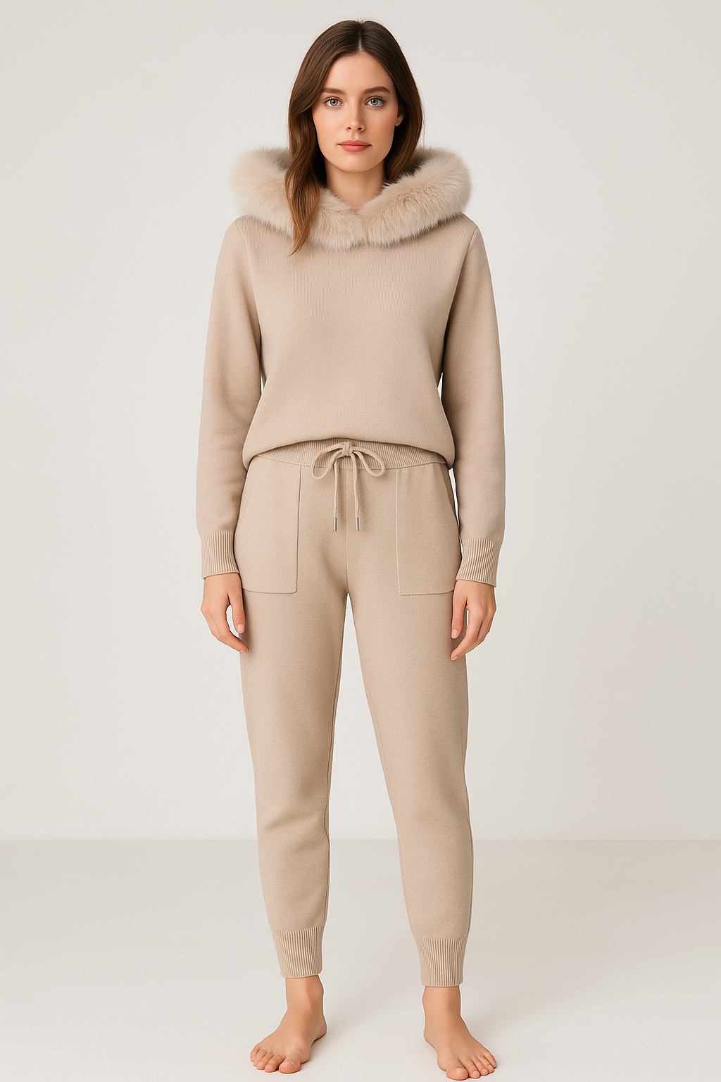 Womens knitted lounge tracksuit / Cappuccino