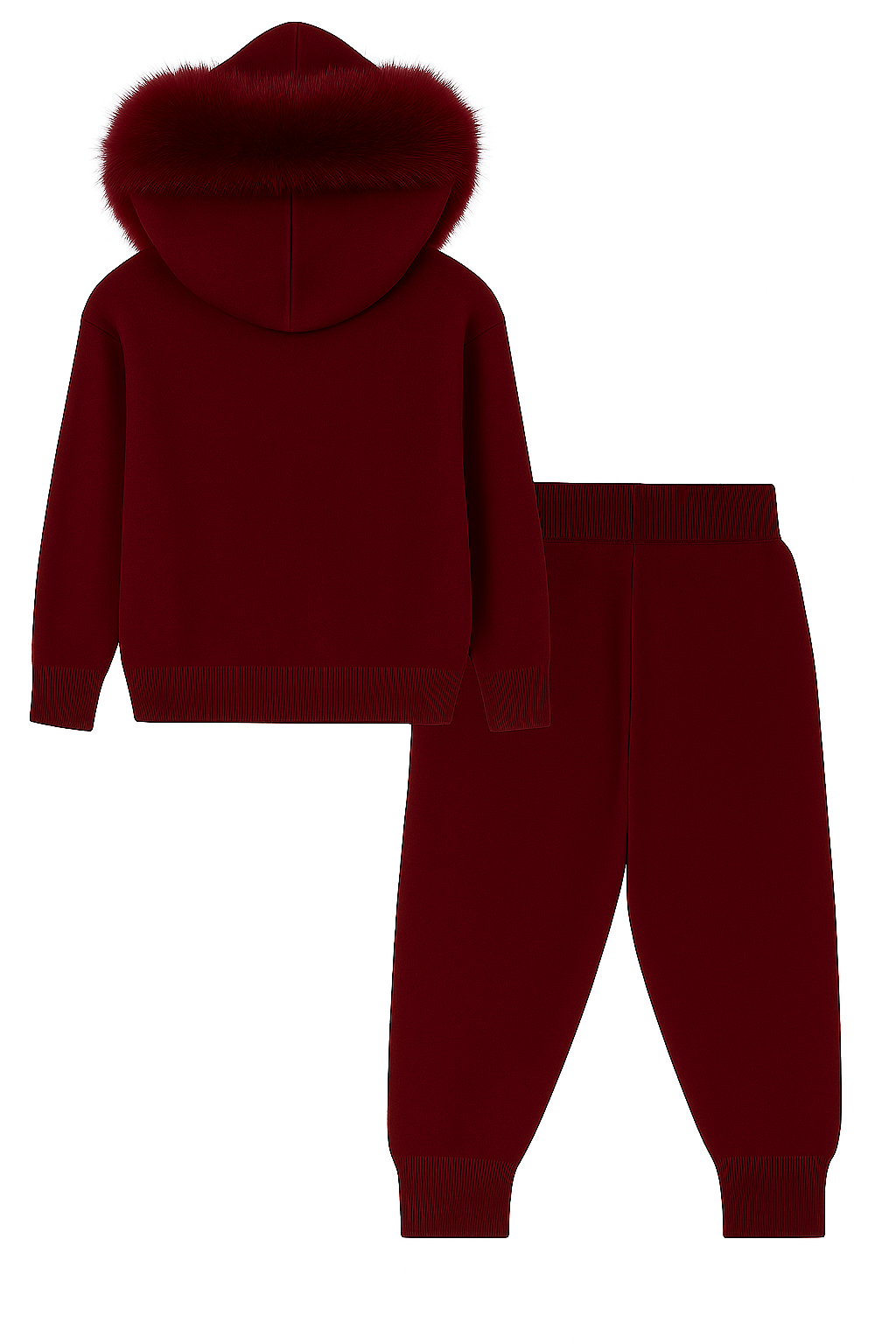 Knitted Hoodie Jogger Set - Burgundy