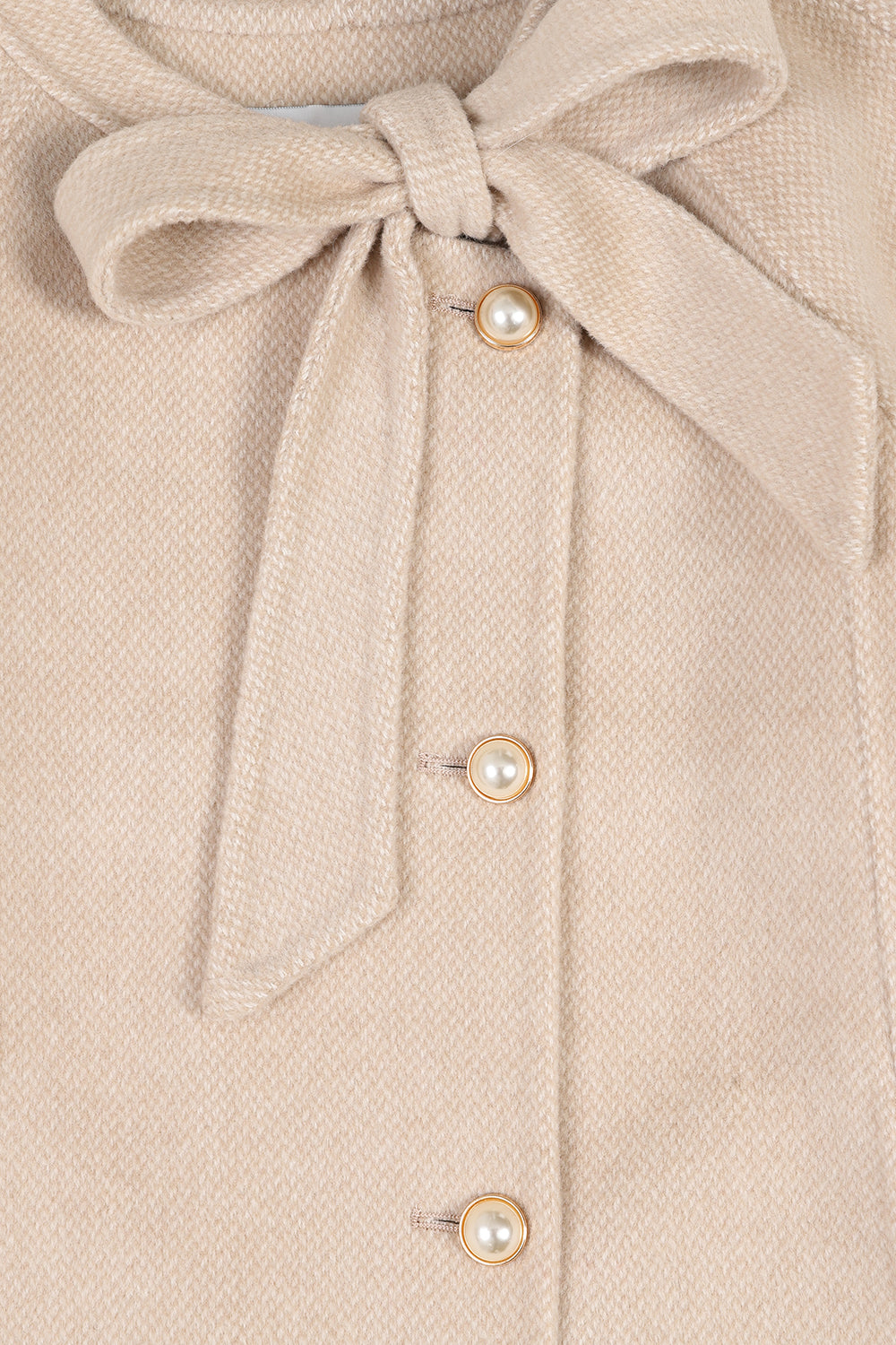 'Grace' Bow Cashmere Coat - NUDE