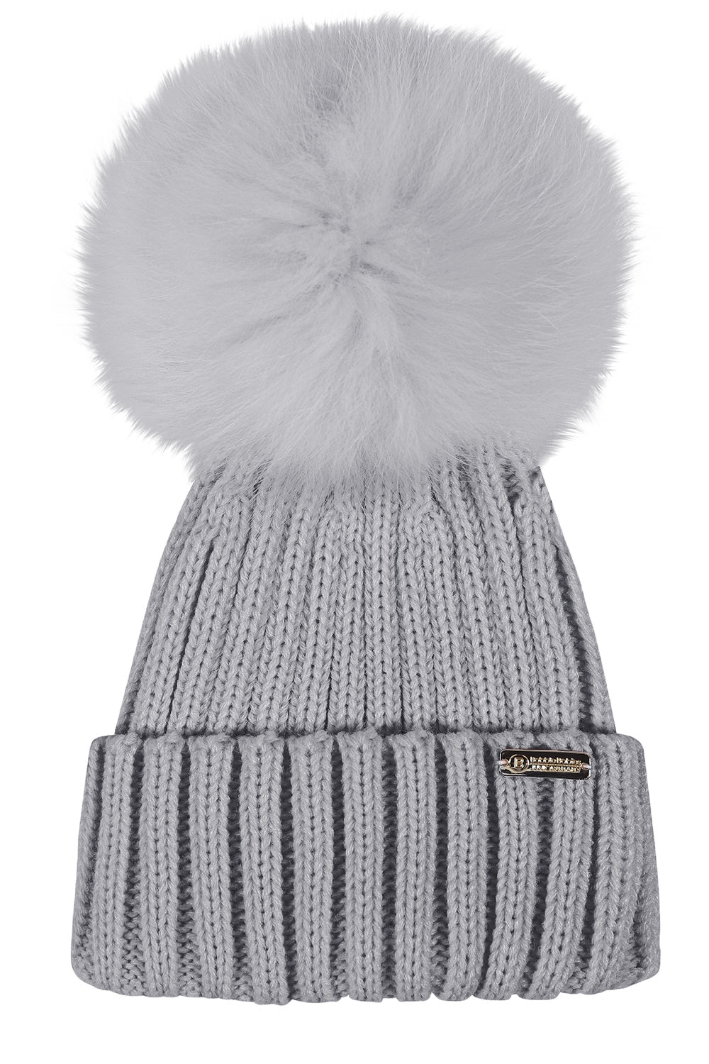 Luxe ribbed pompom beanie in Grey