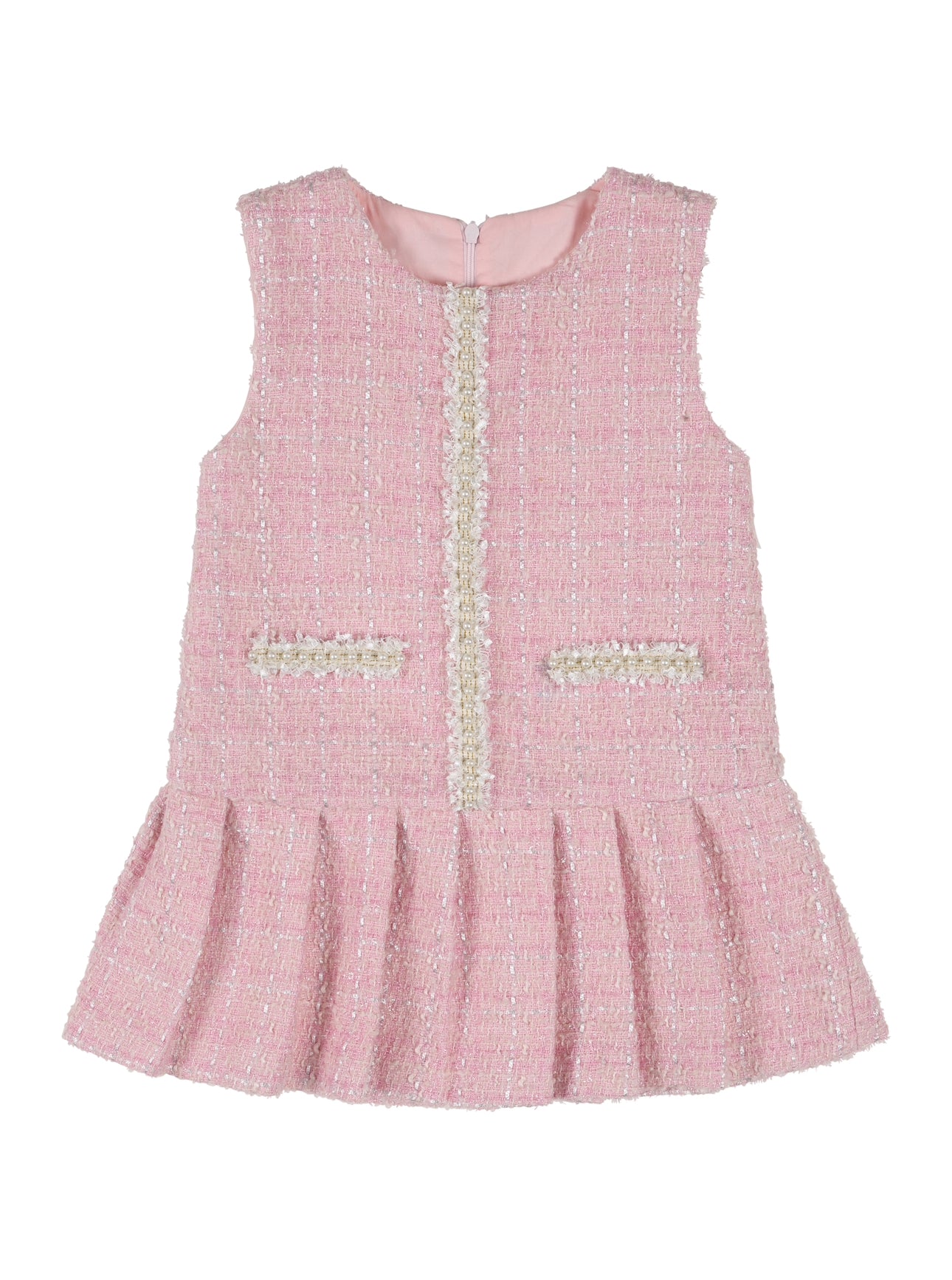 'Penelope' Sleeveless Tweed Dress - Pink