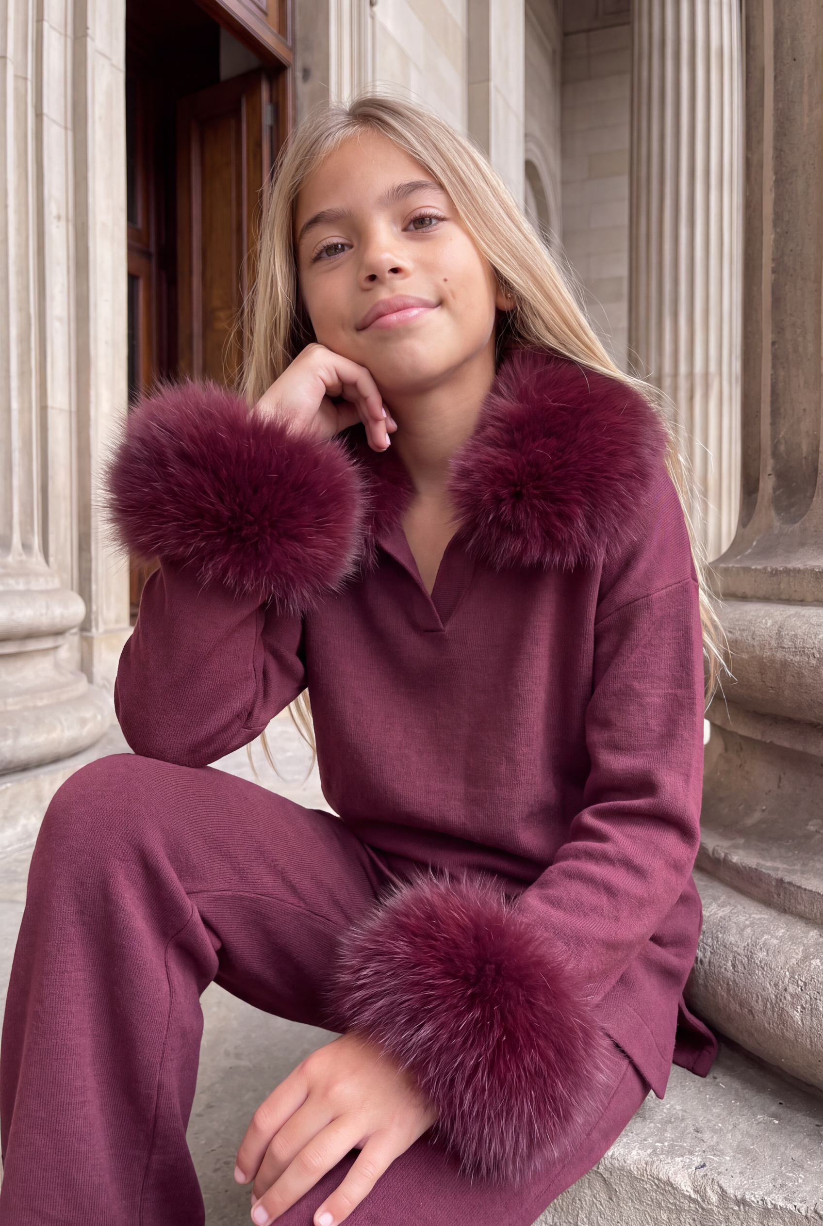 Kensington Knitted lounge tracksuit set- Burgundy