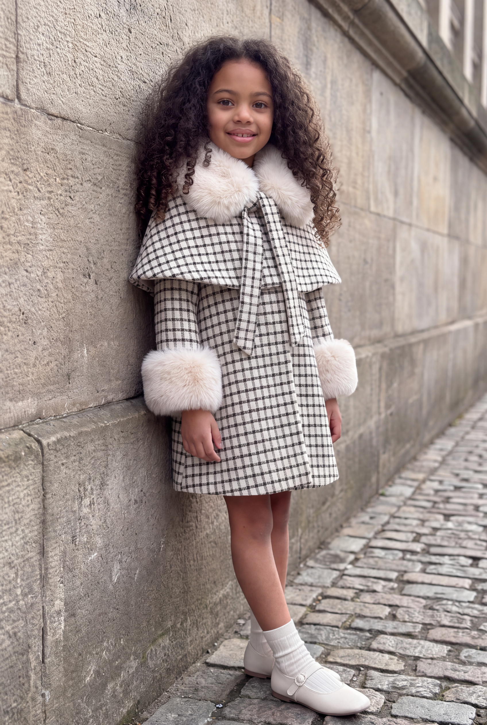 The Sloane Cape Coat - Ivory check