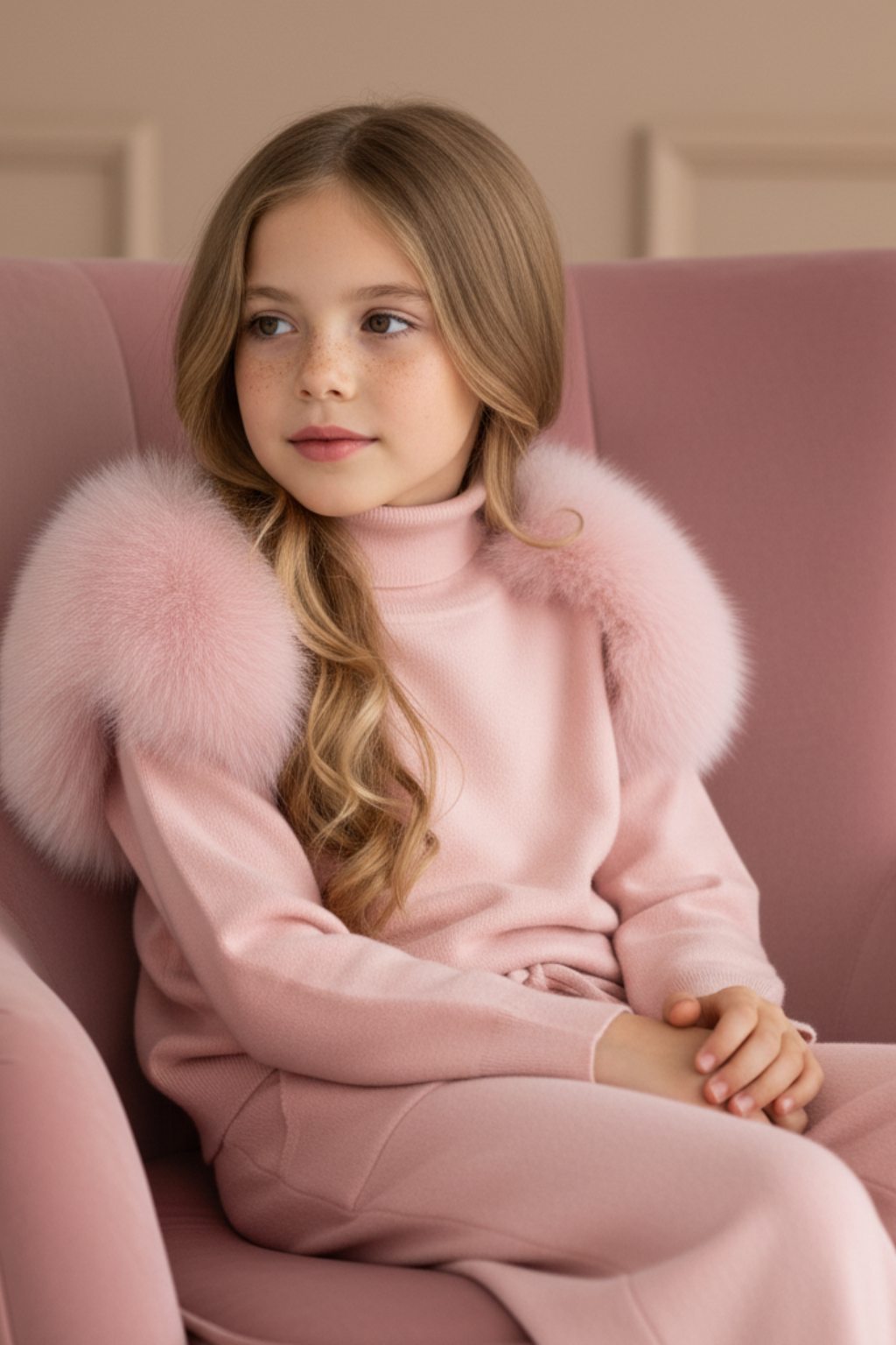 Knitted Fur shoulder set - Wide leg - PINK