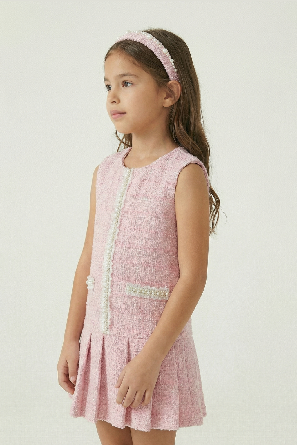 'Penelope' Sleeveless Tweed Dress - Pink