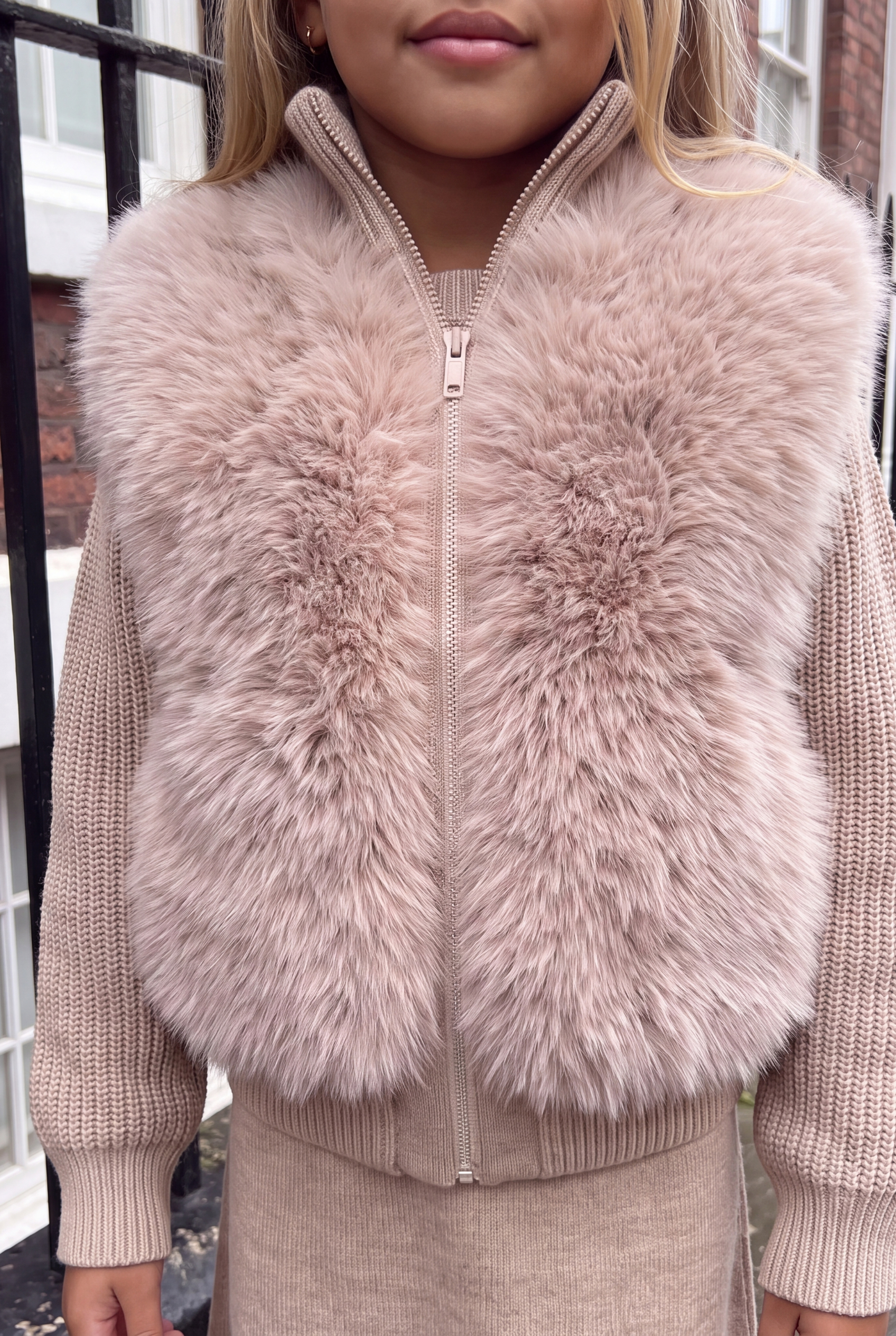 The Beau Knit Faux-Fur Skirt Set - Beige