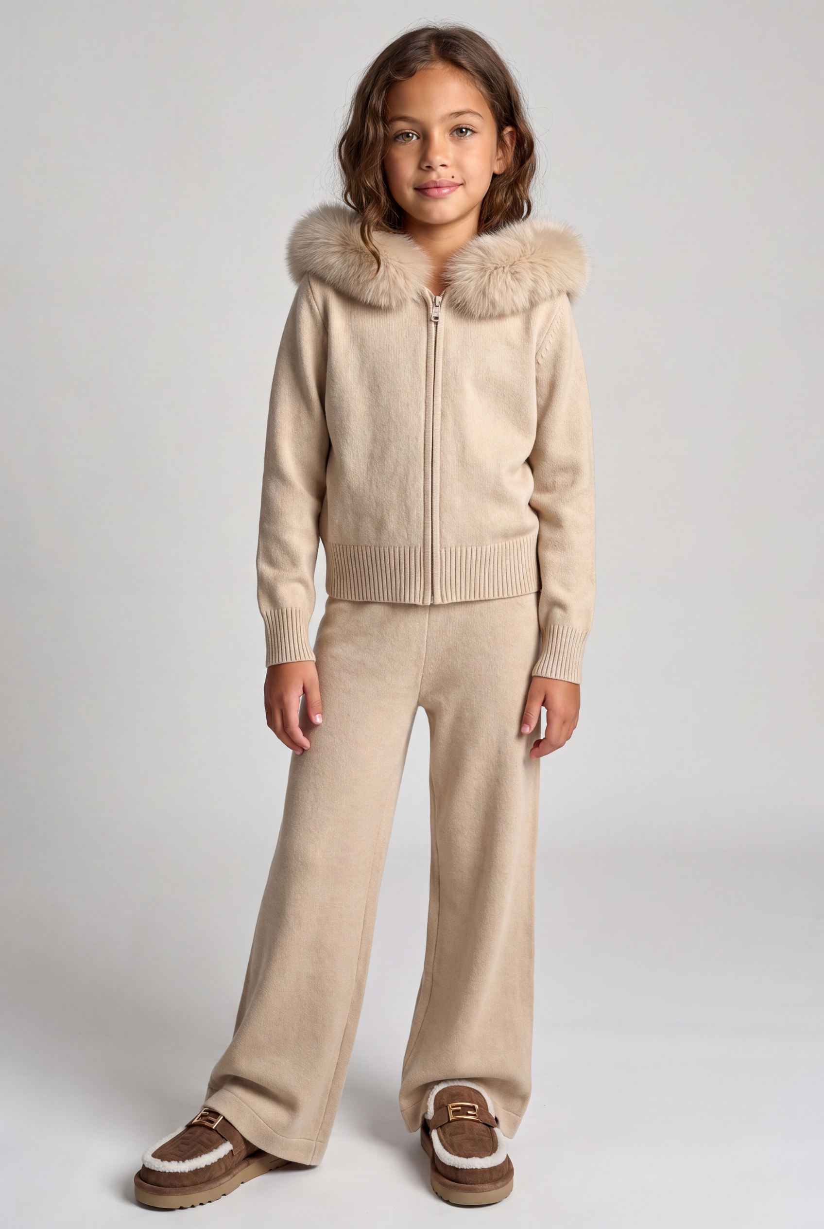 The Verona Zip Up Knit Set- Stone