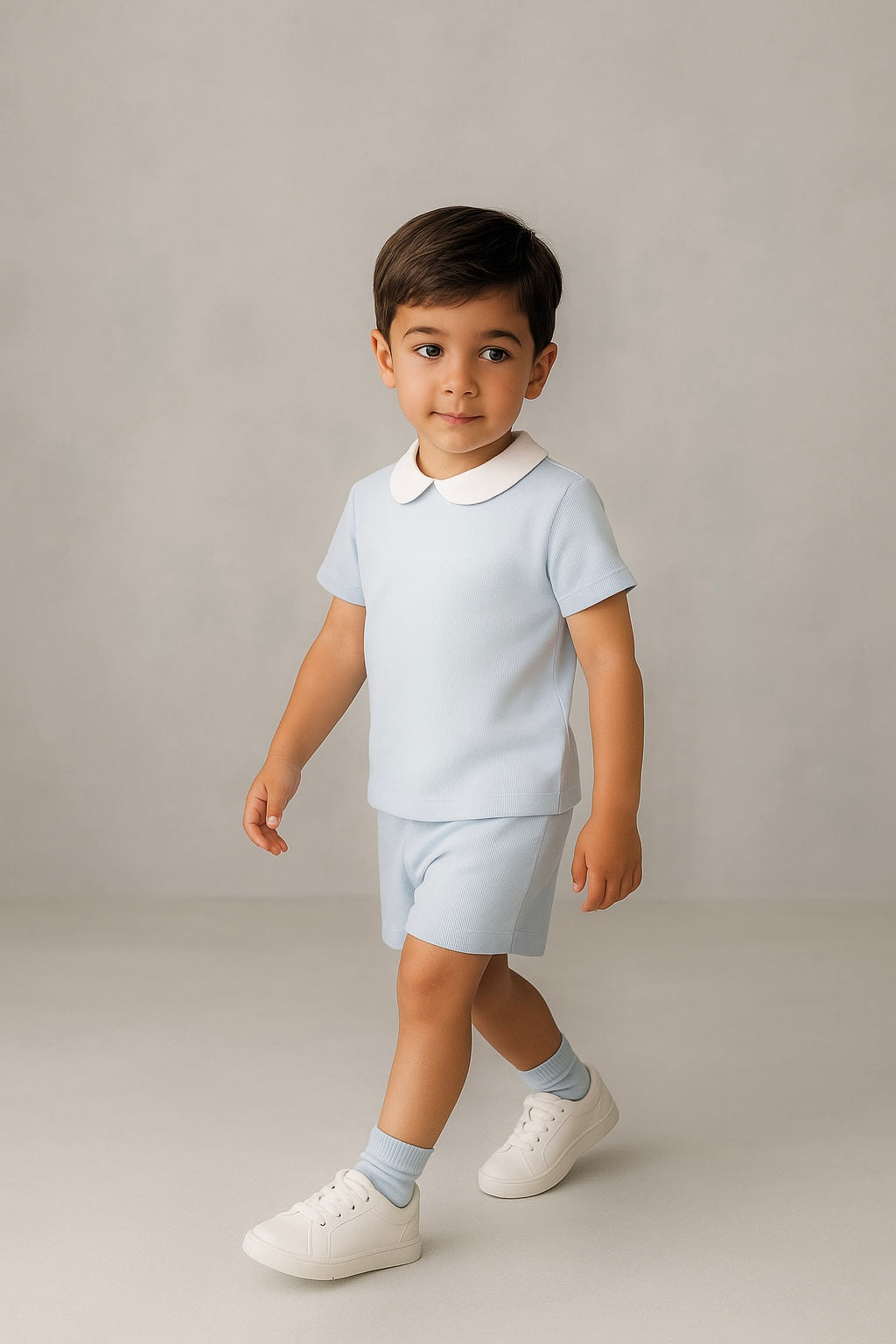 Peter Pan collar top and shorts set / BLUE