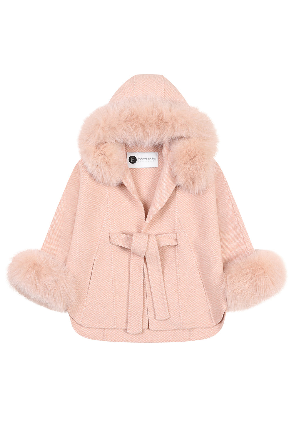 'Elodie' belted cashmere coat with hood - Blush