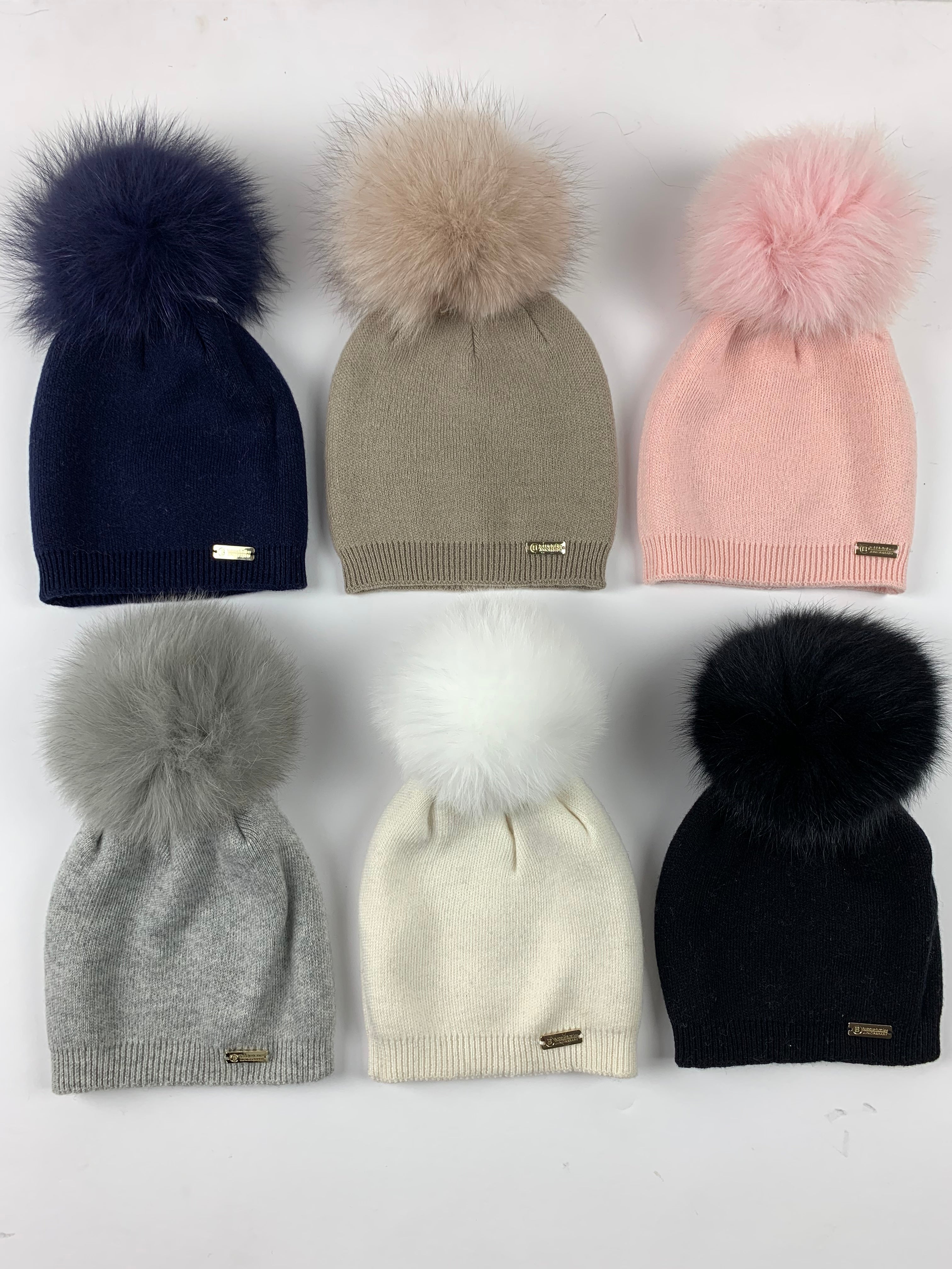 Cashmere blend single pompom hat - various colours