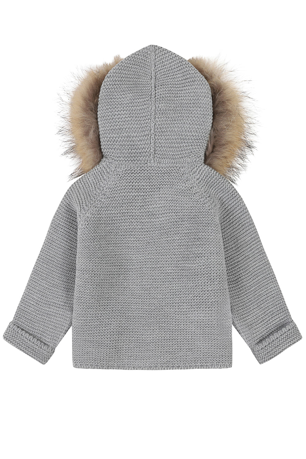 Bobble Babies knitted jacket in Steel Grey / natural hood trim