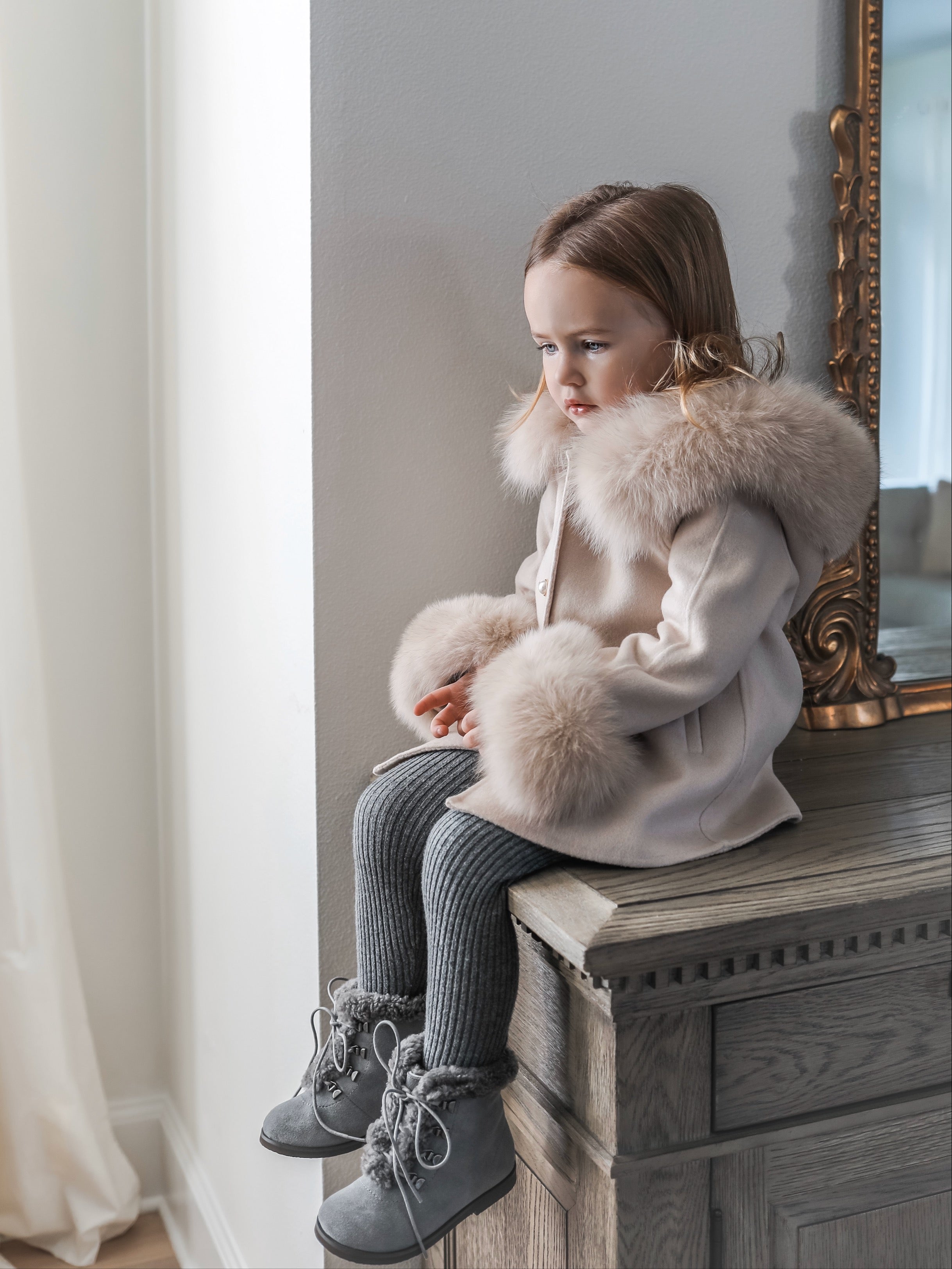 'Maya' Hooded Cashmere Coat with fur