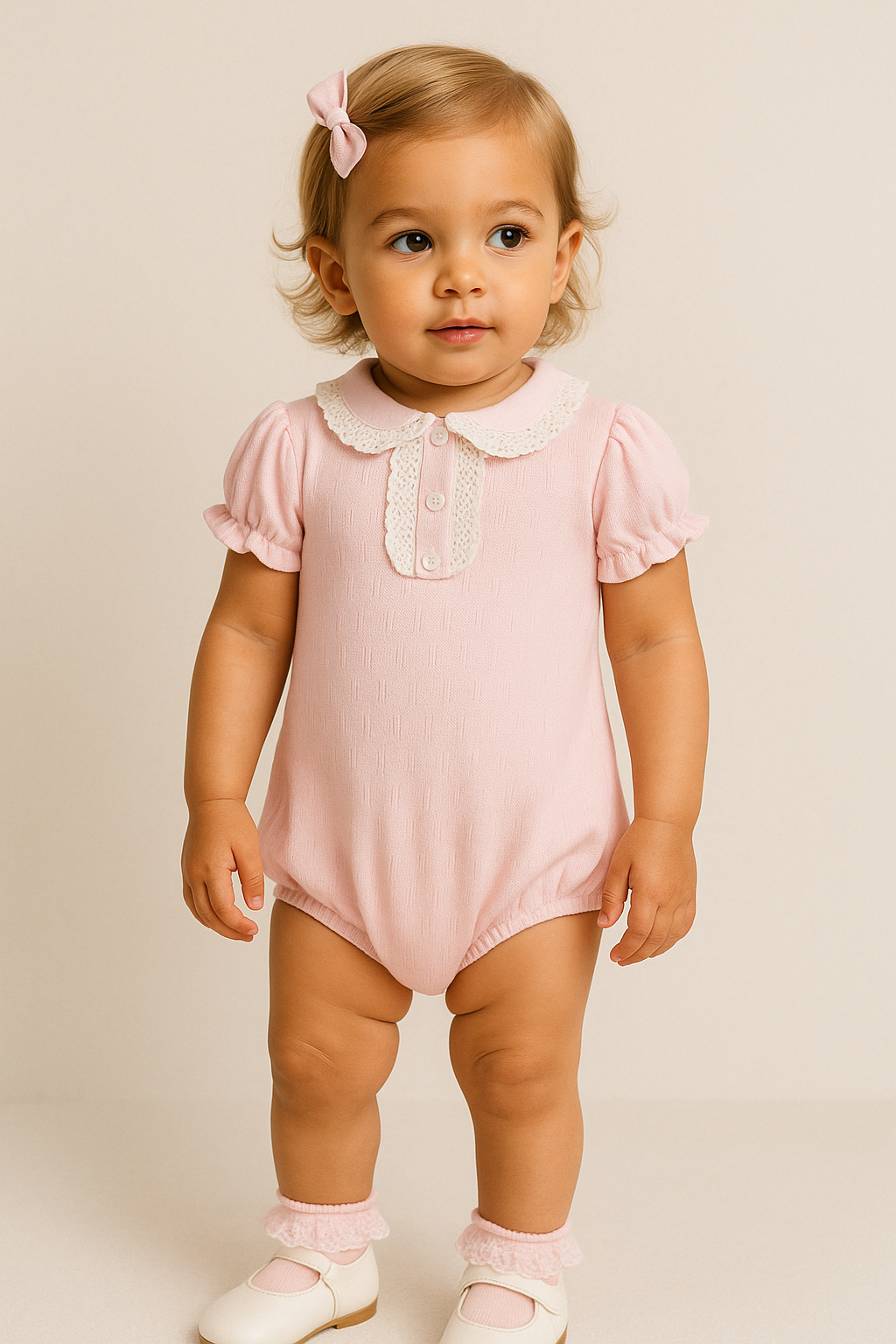 Romper with lace detail collar / Pink