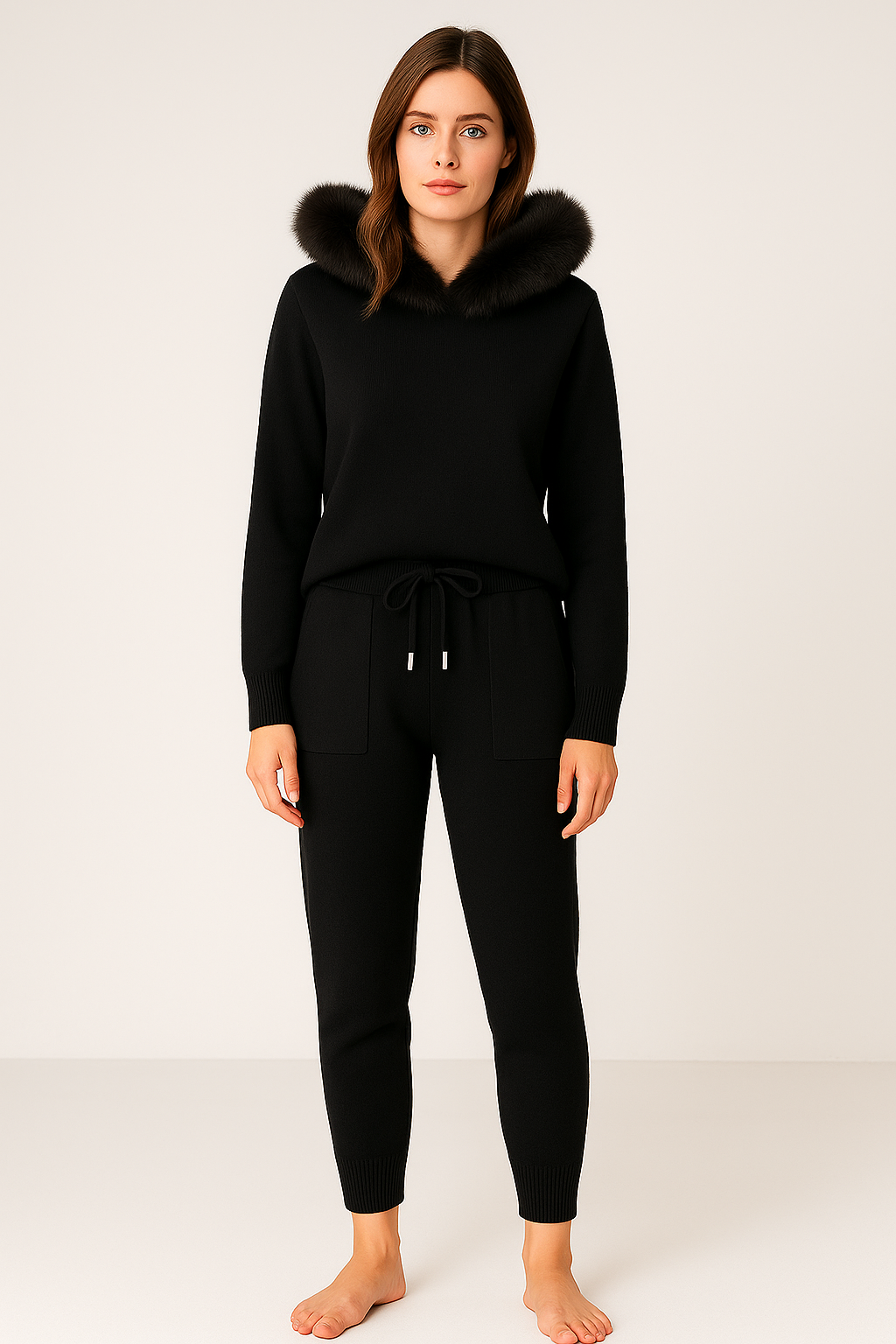 Womens knitted lounge tracksuit /  Black