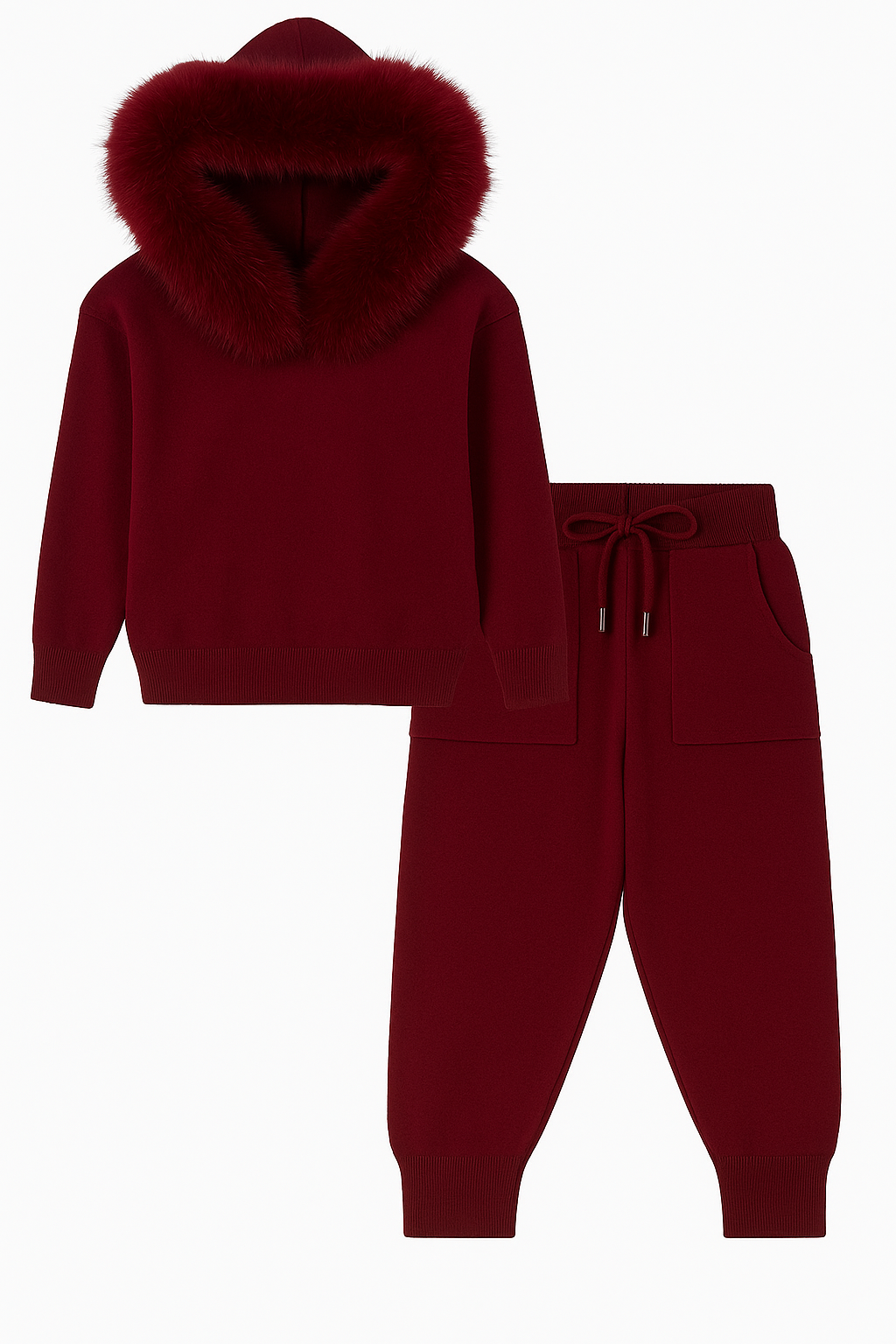 Knitted Hoodie Jogger Set - Burgundy