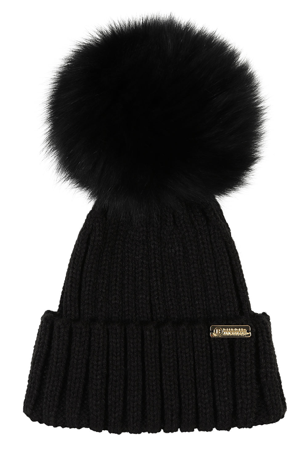 Luxe ribbed pompom beanie in Black