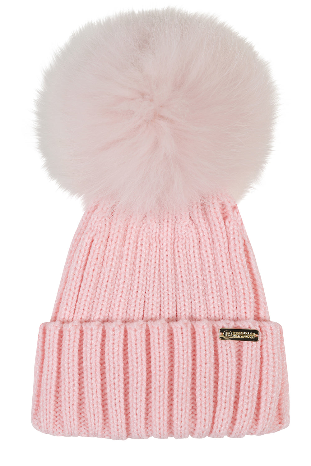 Luxe ribbed pompom beanie in Pink