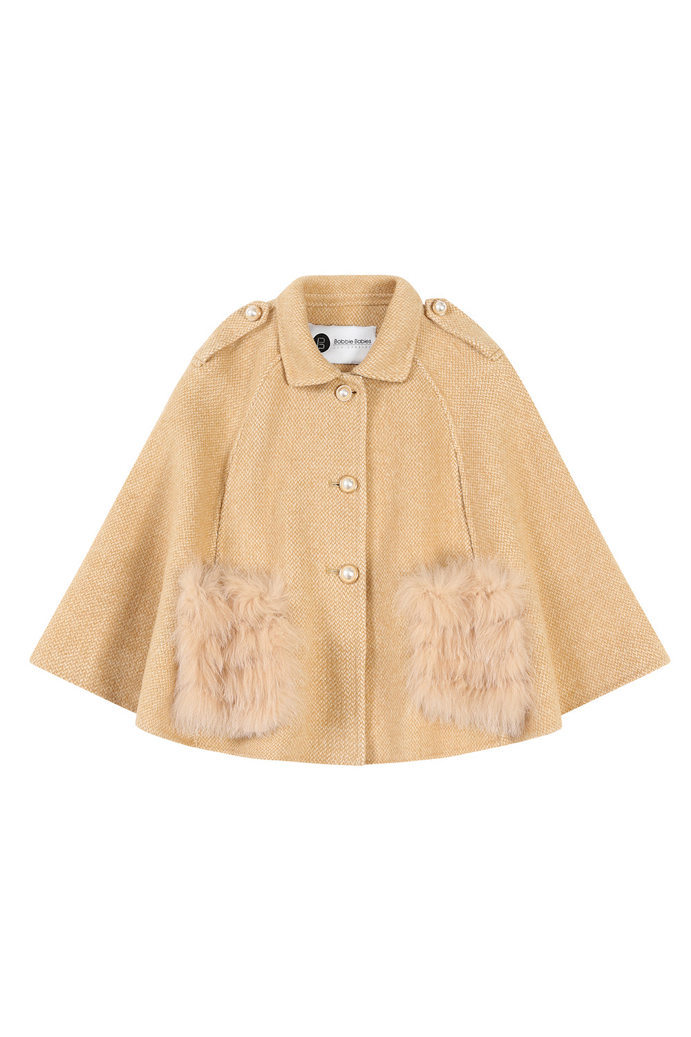 'London' Cashmere cape with fur pocket - Camel