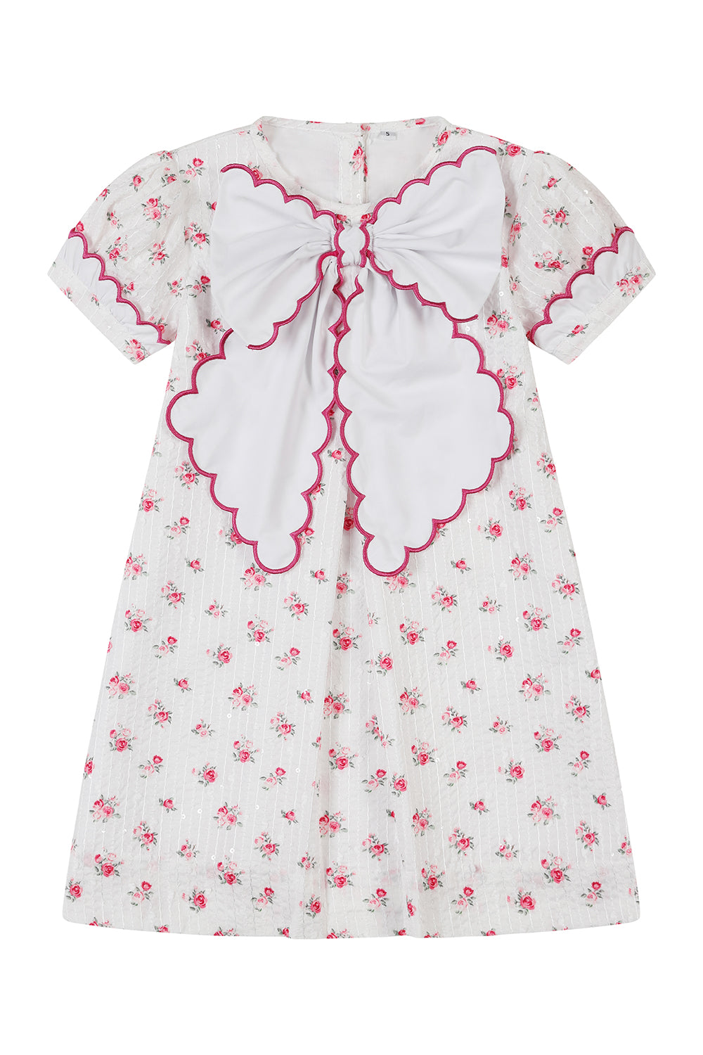 Girls Floral Short Sleeve Bow Dress