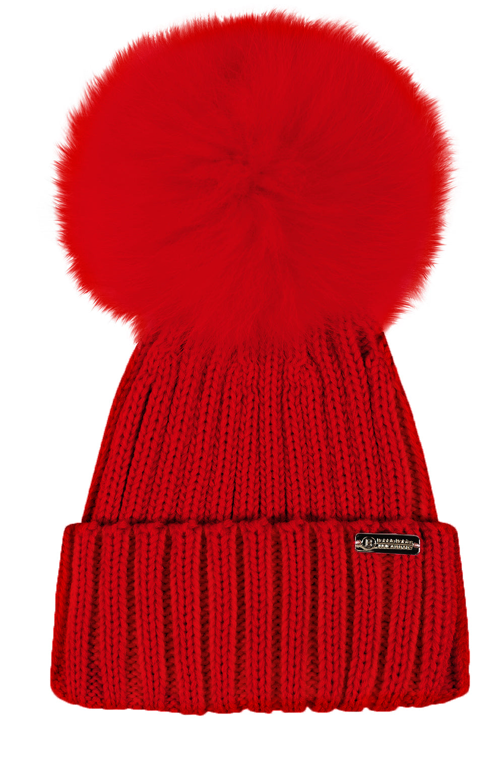 Luxe ribbed pompom beanie in Red