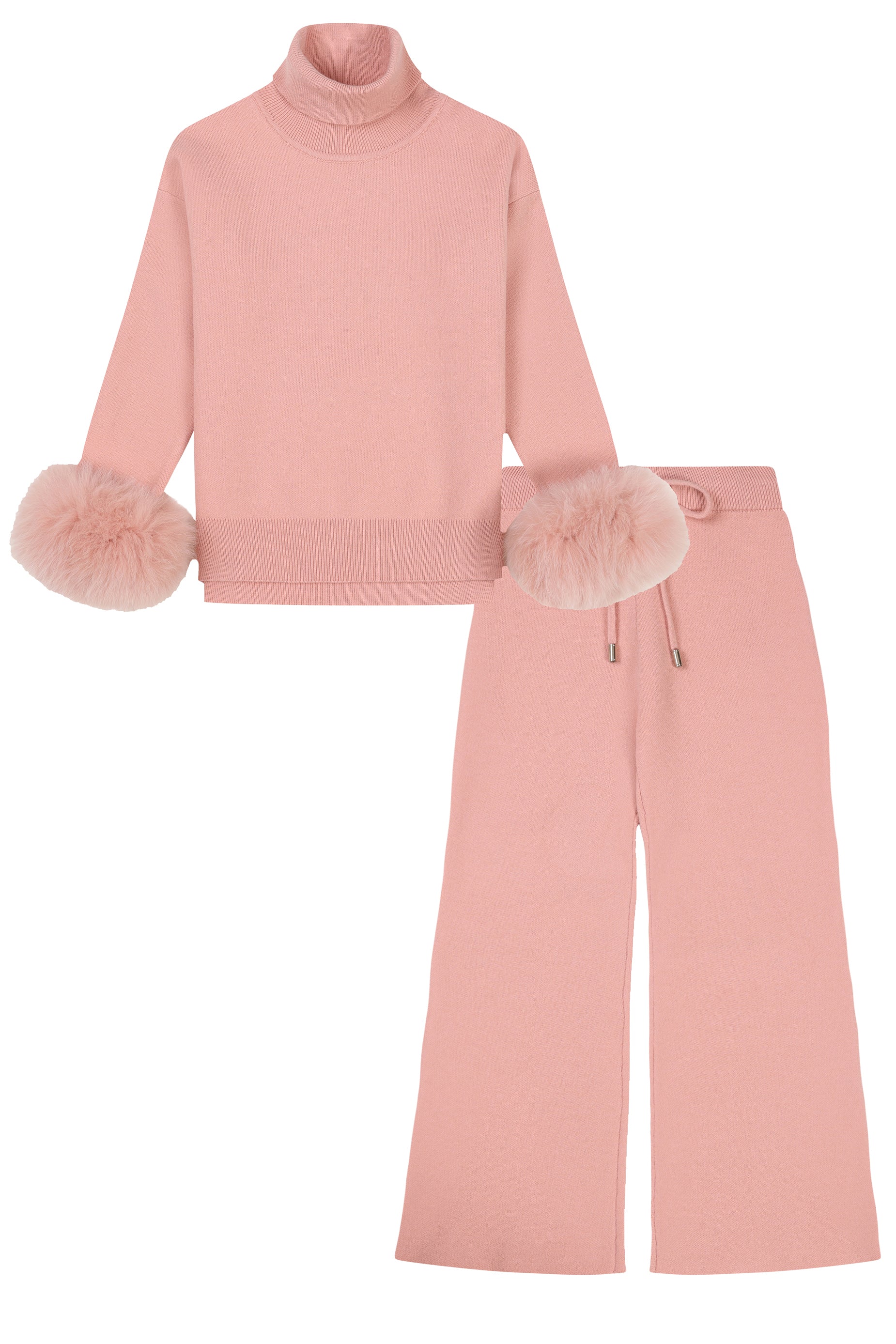 Knitted sweater set with fur cuffs - PINK