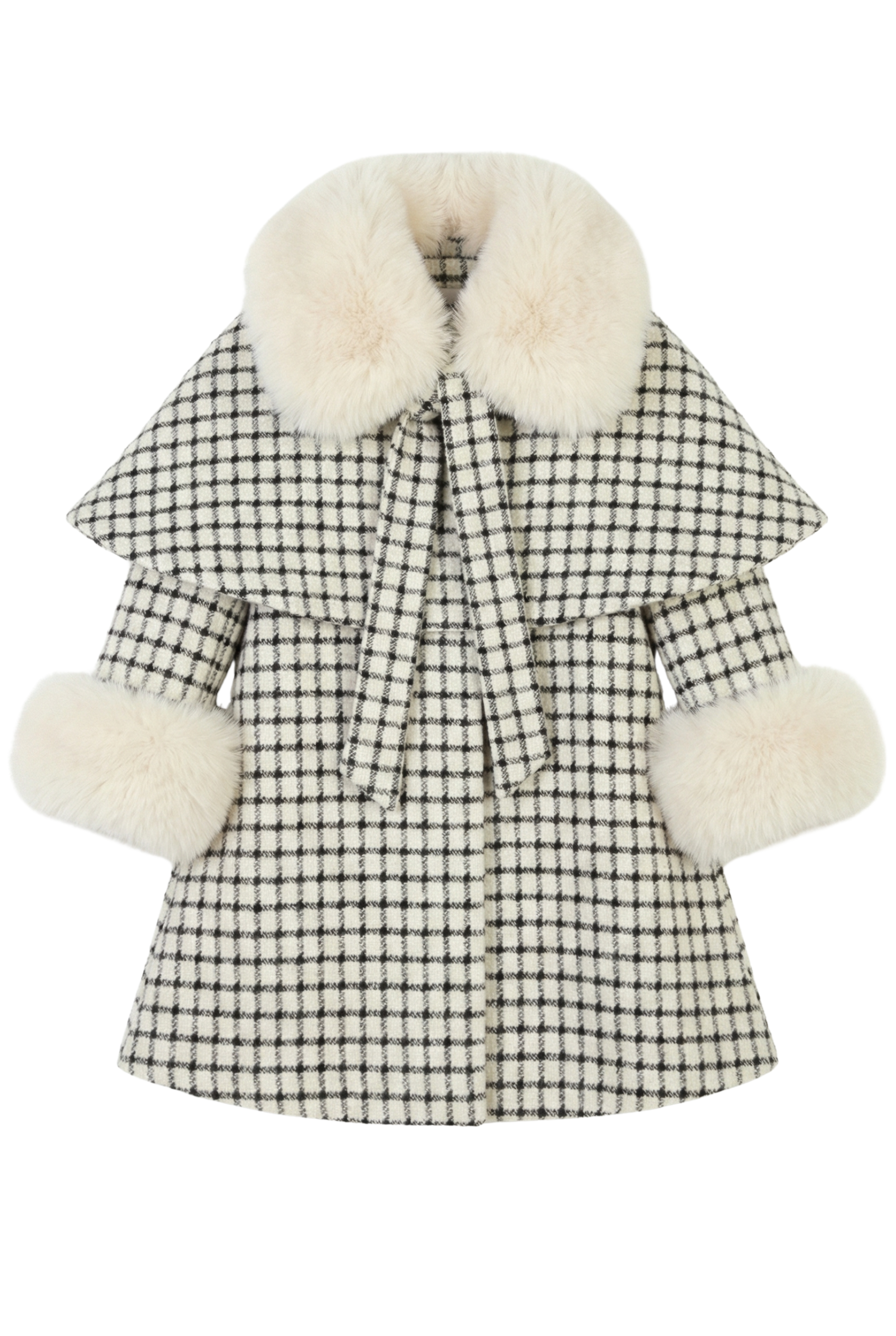 The Sloane Cape Coat - Ivory check
