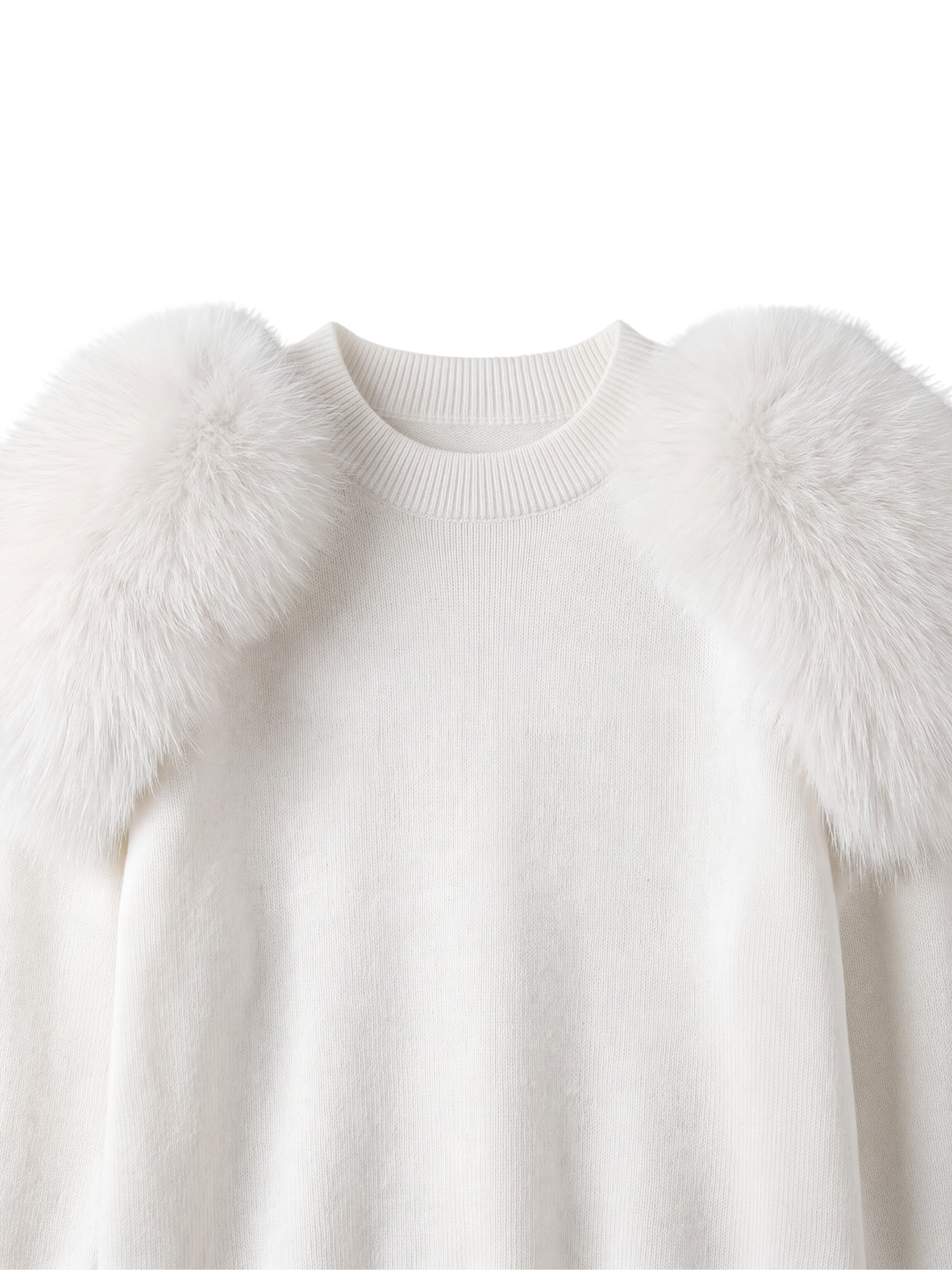 Fur Shoulder Crew Neck Knit Set – Ivory