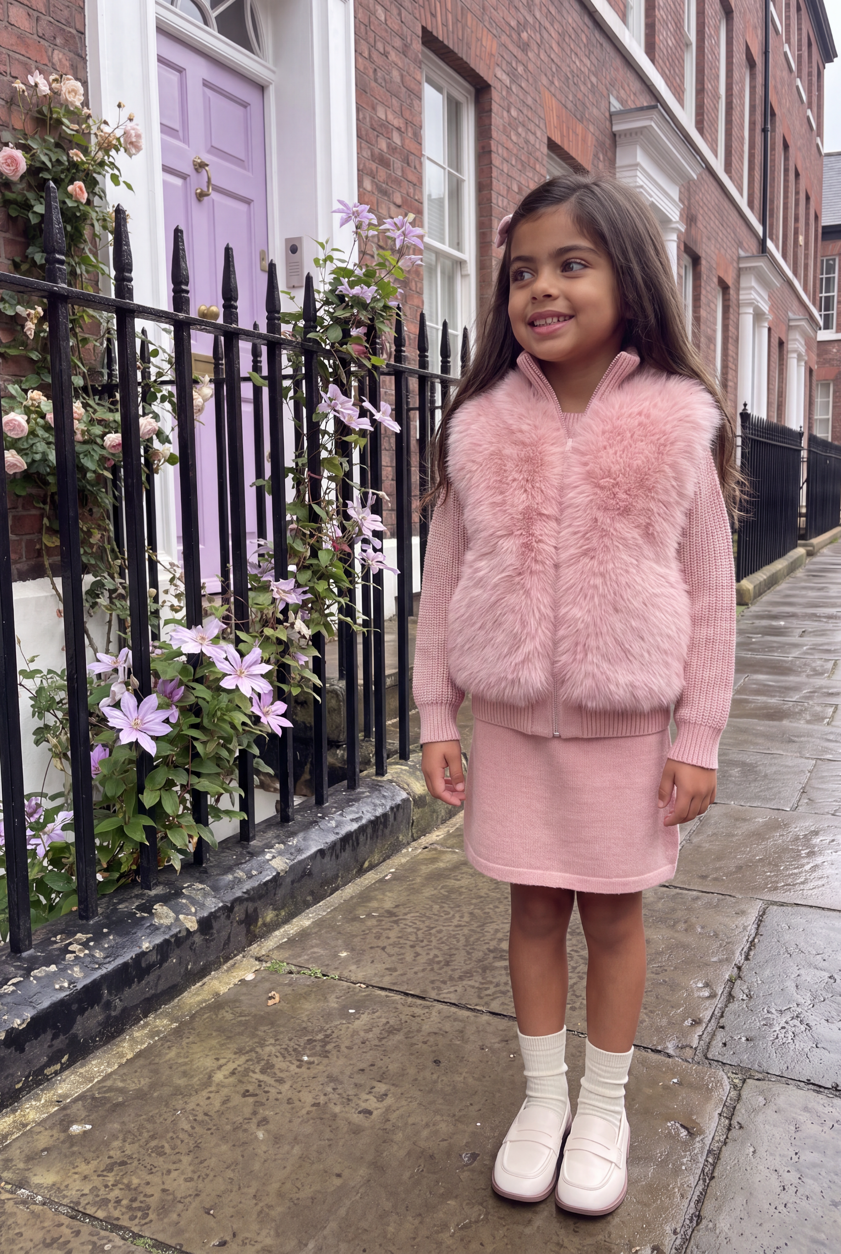 The Beau Knit Faux-Fur Skirt Set - Pink