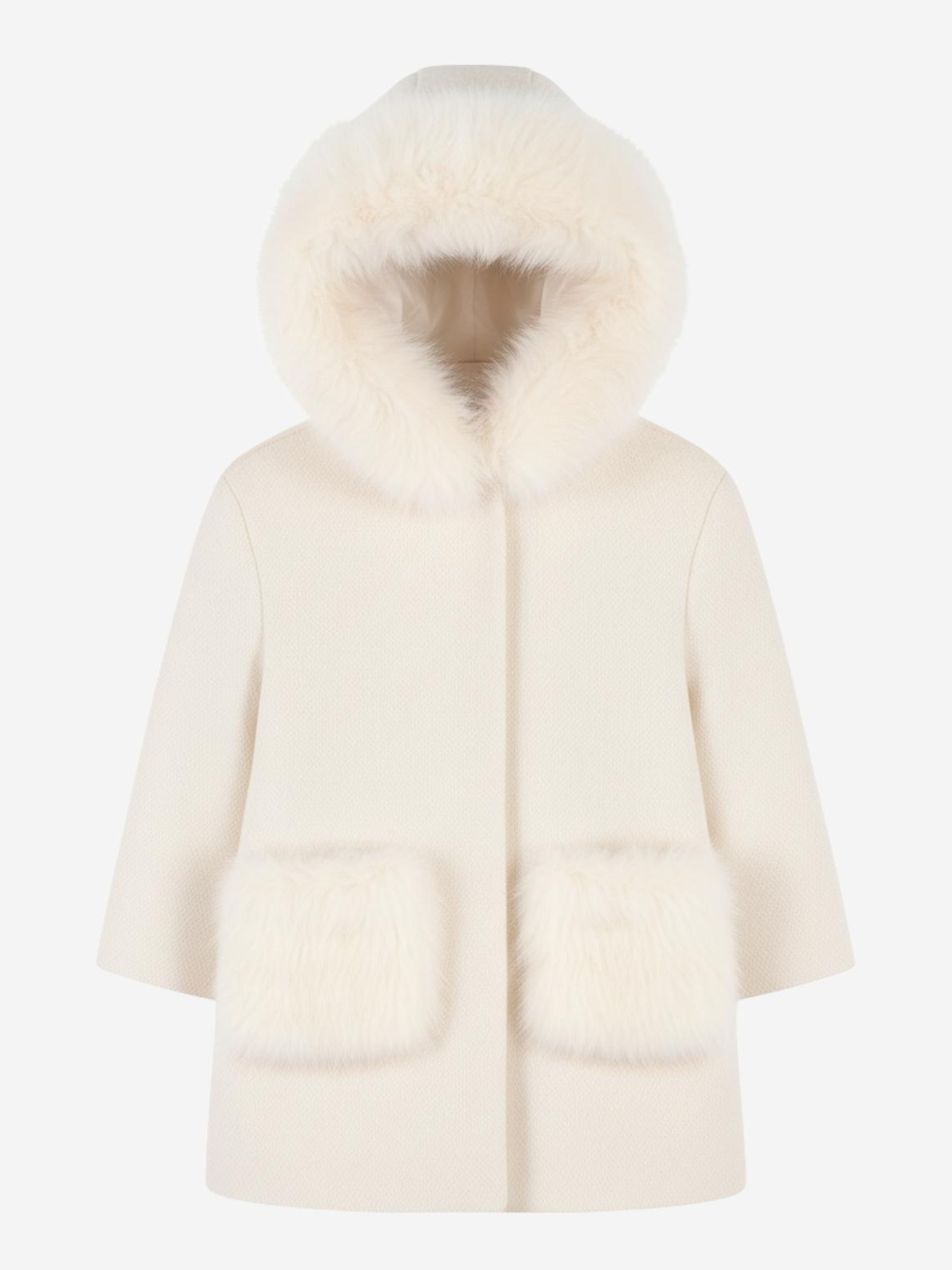'Thea' hooded cashmere coat with fur pocket - IVORY