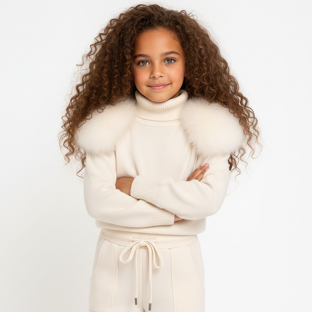 Knitted fur shoulder set - Wide leg - IVORY