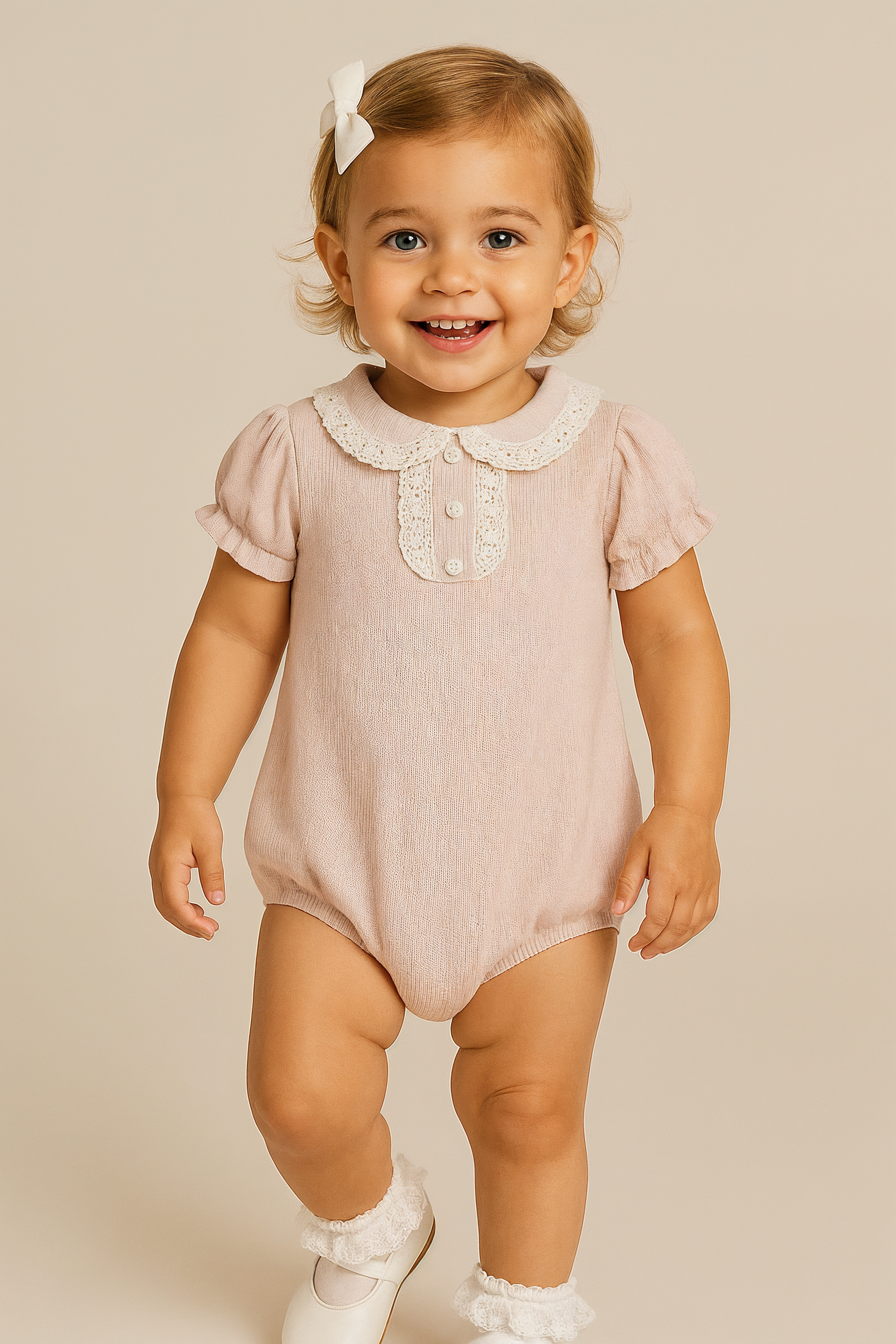 Romper with lace detail collar / Nude