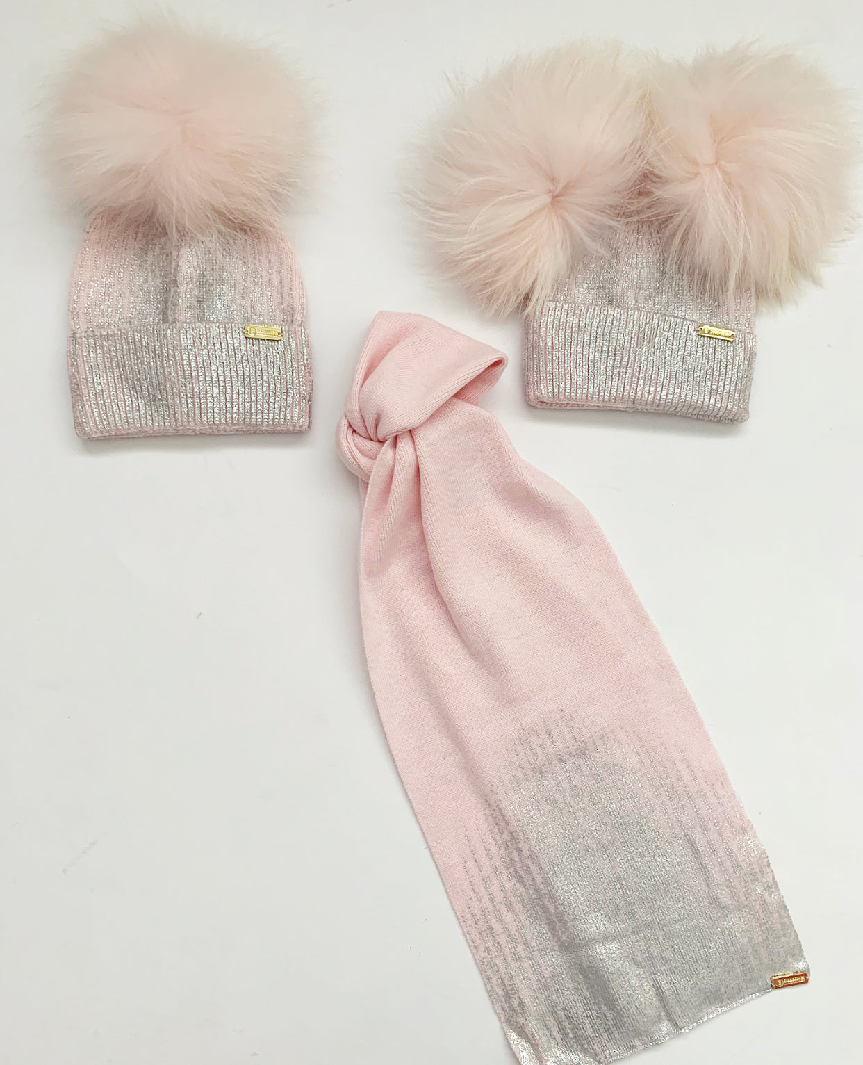 Angora 'Florence'  pompom hat and scarf set / Pink