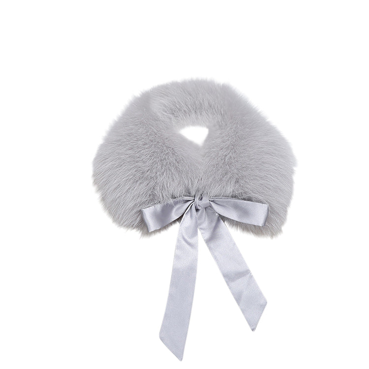 Fur trim collar with satin bow detail