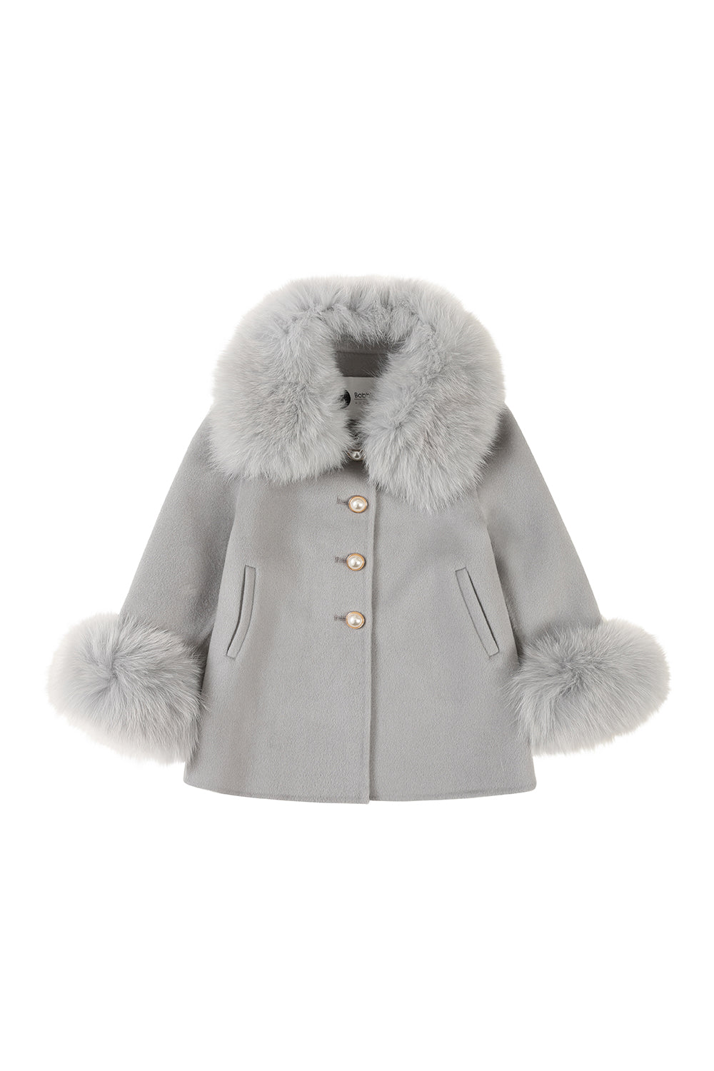 'Zara' cashmere coat with fur collar and cuffs / Grey