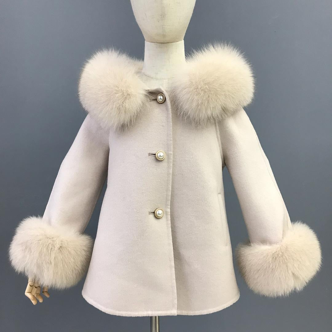 'Maya' Hooded Cashmere Coat with fur cuff