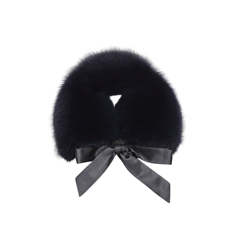 Fur trim collar with satin bow detail