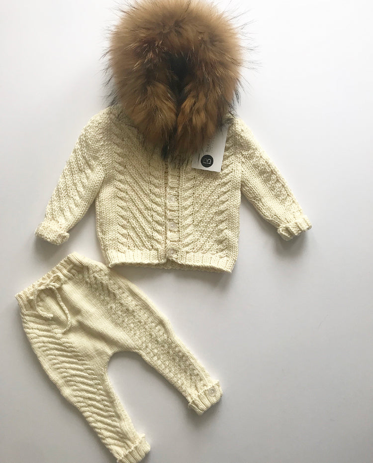 Handmade merino wool cardigan and leggings set