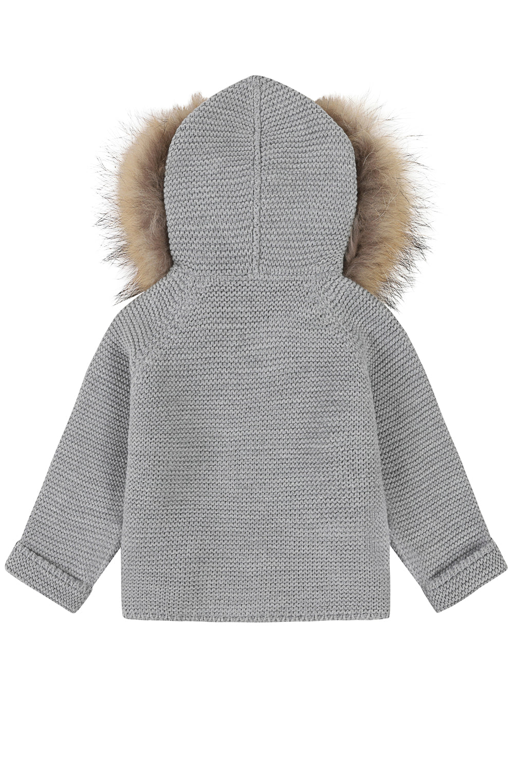 Bobble Babies knitted jacket in Steel Grey  / natural hood trim