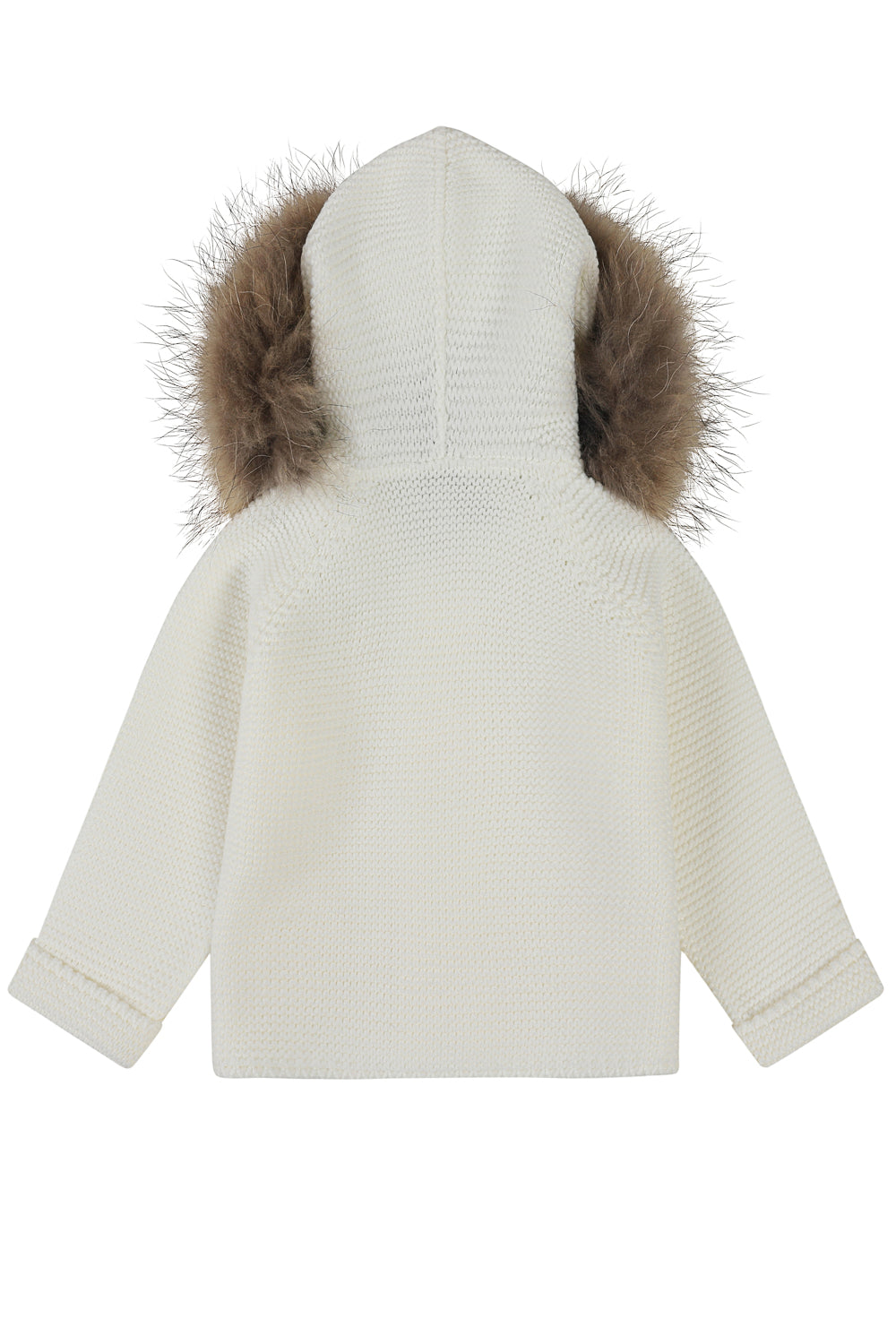 Bobble Babies knitted jacket in ivory / natural hood trim