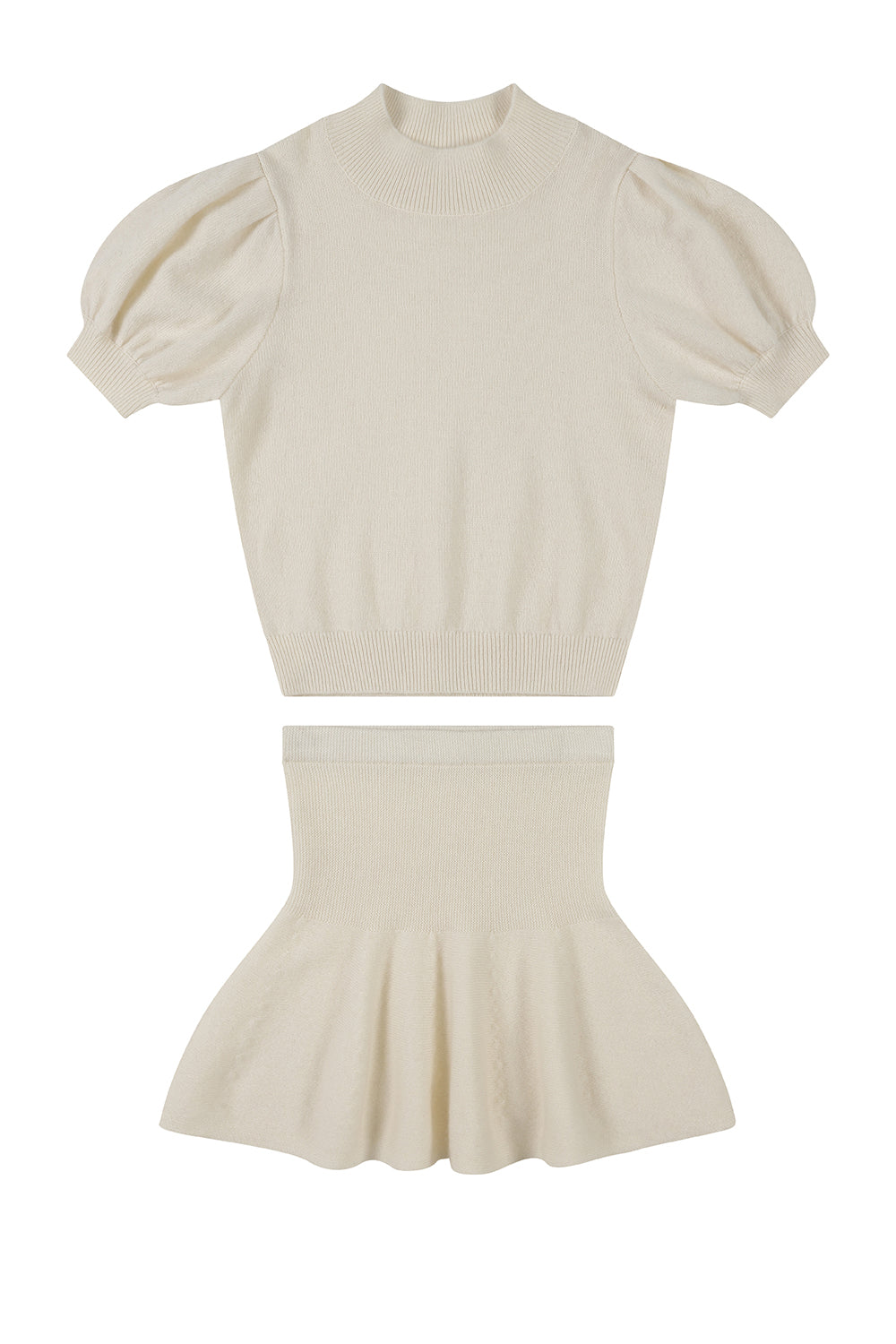 Cashmere puff sleeve sweater and skirt / Ivory