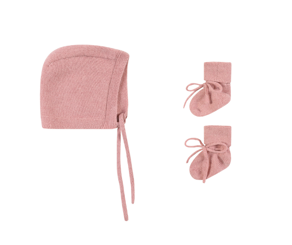 Baby cashmere bonnet & booties set / PINK