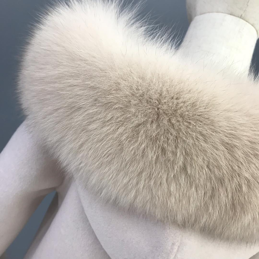 'Maya' Hooded Cashmere Coat with fur cuff