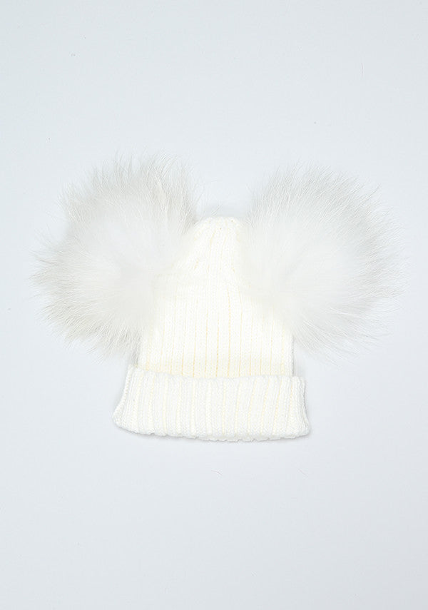 Winter White Double PomPom Hat