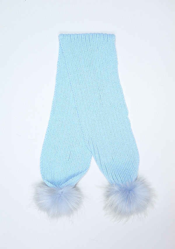 Baby Blue Double Pom Pom Scarf