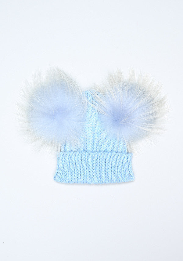 Baby Blue Double PomPom Hat