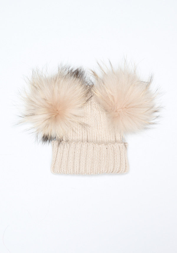 Beige Oat Double PomPom Hat