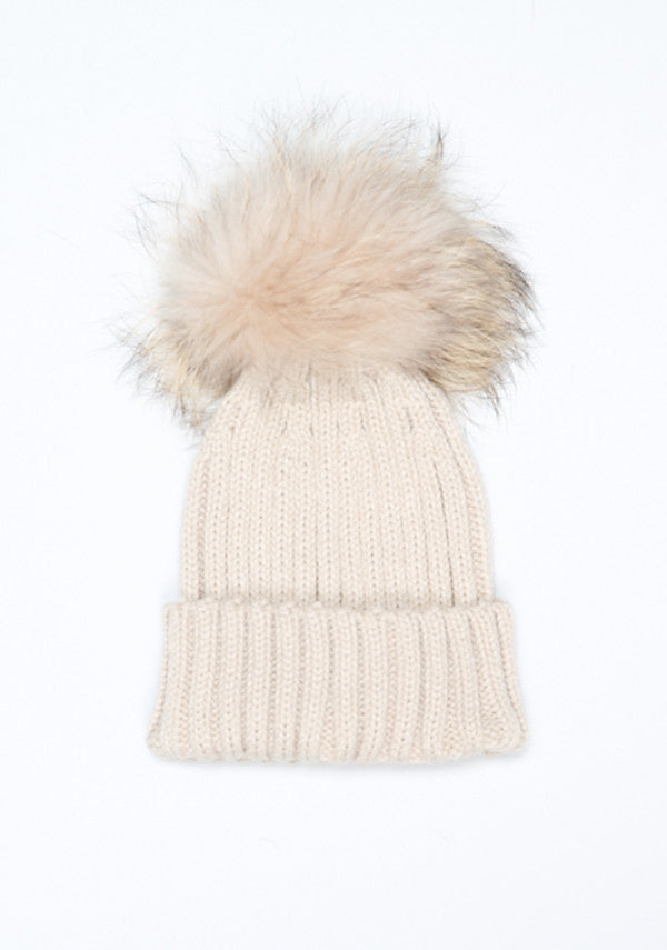 Beige Oat PomPom Hat