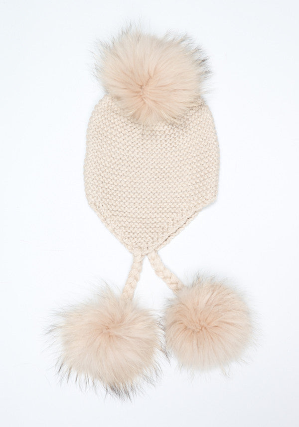 Beige Oat Triple Pom Pom hat