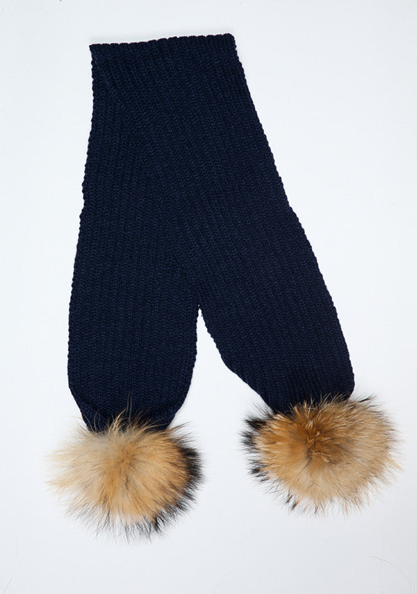 Navy Blue Double Pom Pom Scarf