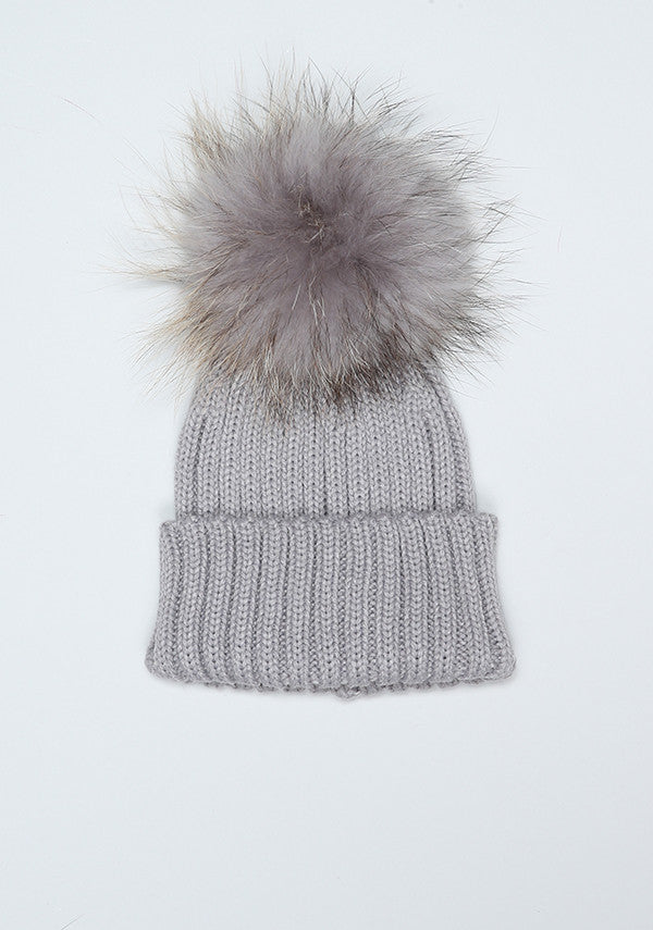 Light Grey Pom Pom Hat